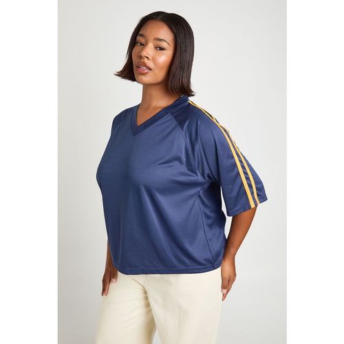 Boohoo Womens Plus Stripe Football Top - Navy