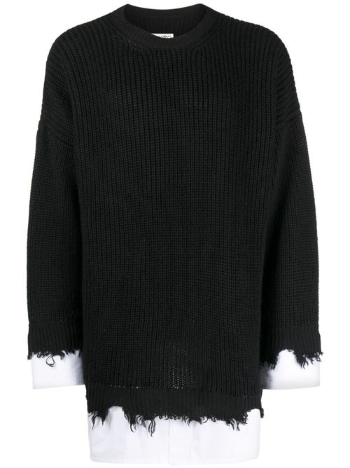 Layered waffle-knit jumper - Black