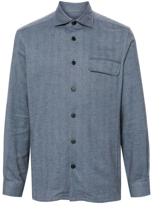 Classic-collar cotton overshirt - Blue