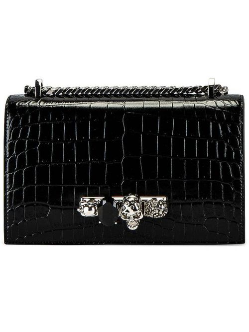 Jewelled crocodile effect bag - Black