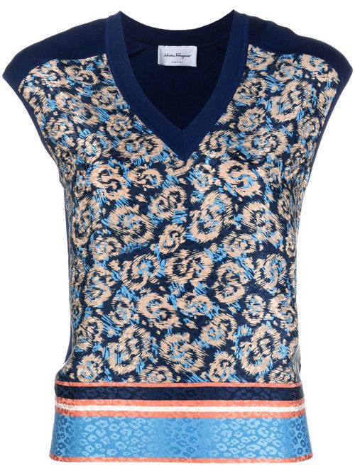 All-over graphic-print V-neck vest - Blue