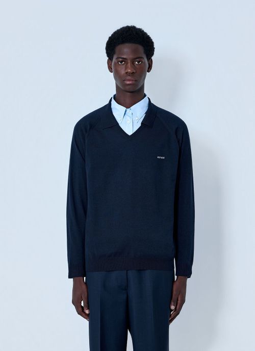 V-neck Knit Sweater - Man Knitwear Blue It