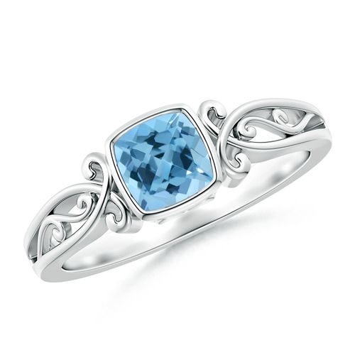 Angara 0.7 Carat Vintage Style Cushion Swiss Blue Topaz Solitaire Ring in Platinum