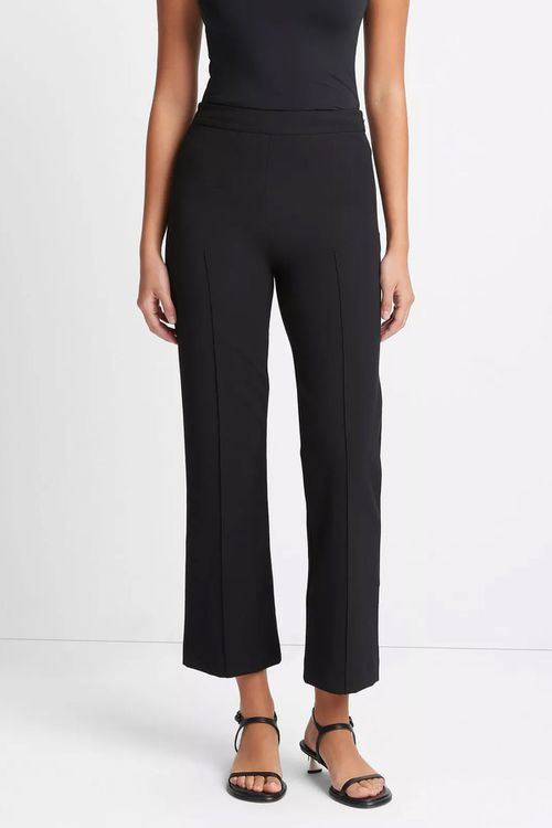 Mid-Rise Pintuck Crop Flare Pant in Black
