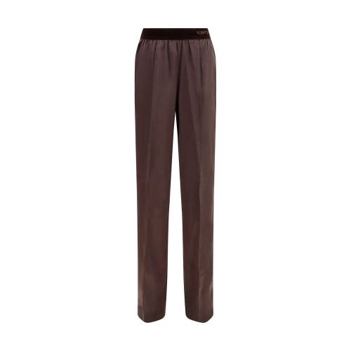 Silk Satin Trousers — Brown