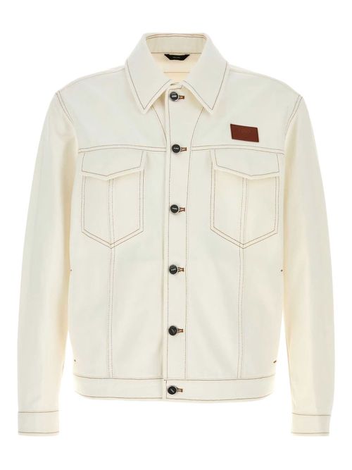 Jeans contrast-stitch denim jacket - White