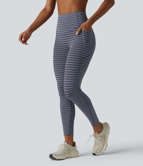 UltraSculpt™ Jacquard Stripe High Waisted Tummy Control Running Leggings with Pockets  - Iris Stripe