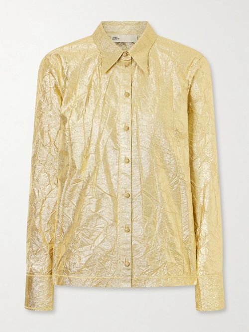 Crinkled Metallic Silk-blend Shirt - Gold