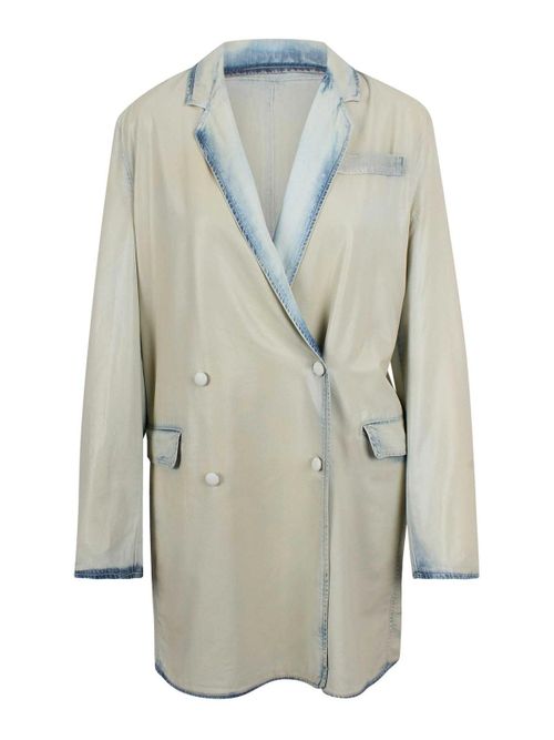 Flowing denim blazer with an X-ray effect