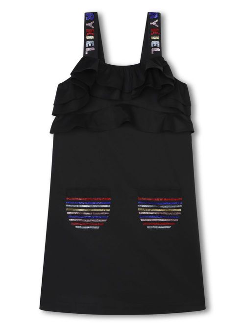 Rhinestone-embellished cotton dress - Black