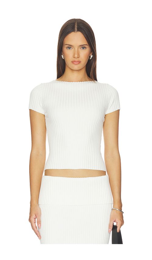 L'Academie Jordin Short Sleeve Rib Top in Ivory. XL. Also in XS, XXS, S