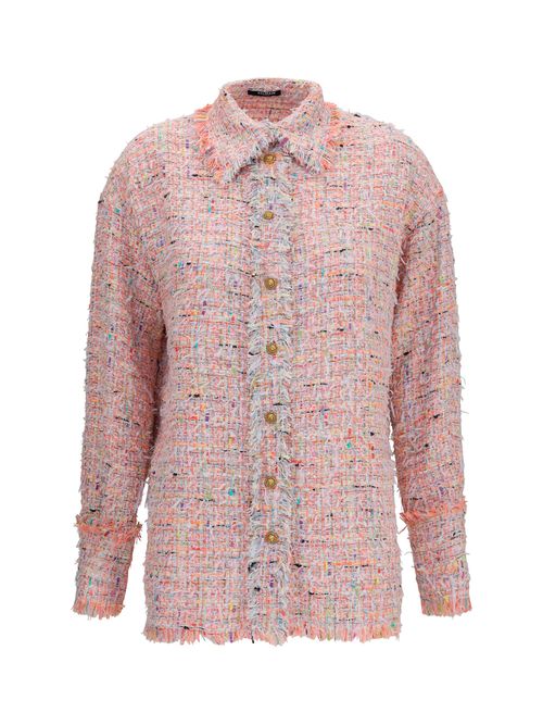 Tweed with Frayed Hem Shirt — Pink