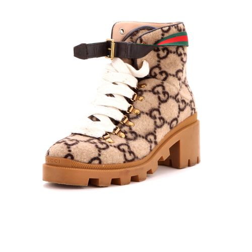 Women's Heeled Lace Up Combat Ankle Boots GG Wool