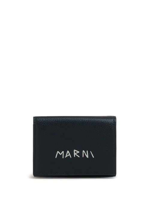 Logo-embroidered leather wallet - Black