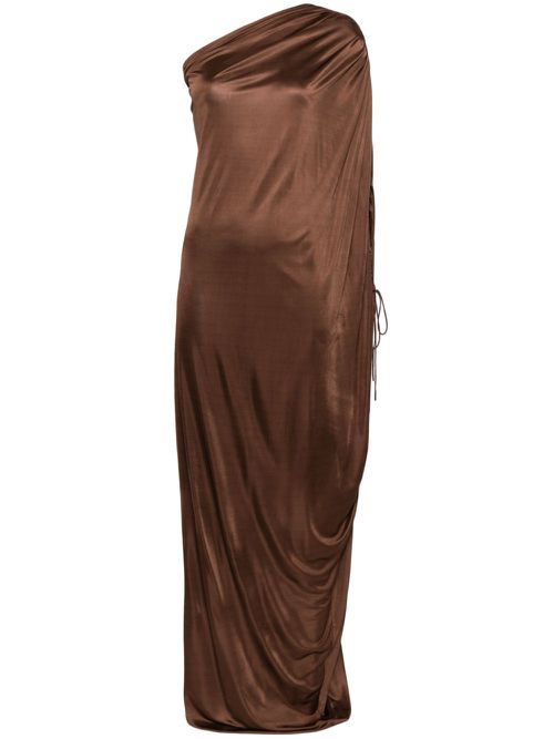 Single-sleeve draped dress - Brown