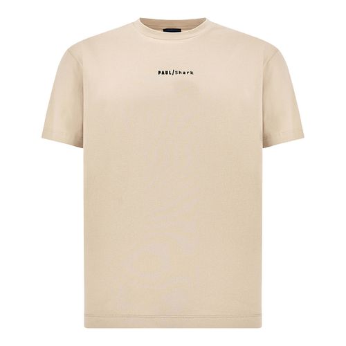 Lightweight cotton jersey T-shirt with print, Man, Beige