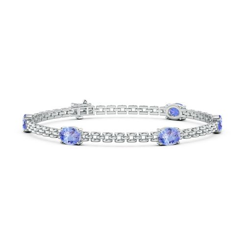 Angara 4.0 Carats Five Stone Oval Tanzanite Station Link Bracelet in 14K White Gold