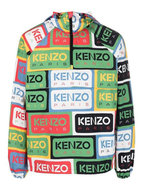 Labeled half-zip windbreaker with hoodie
