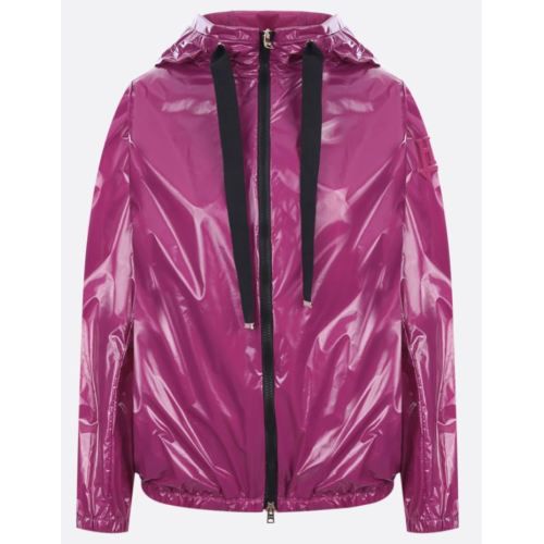 High-shine zip-up hooded jacket - Green