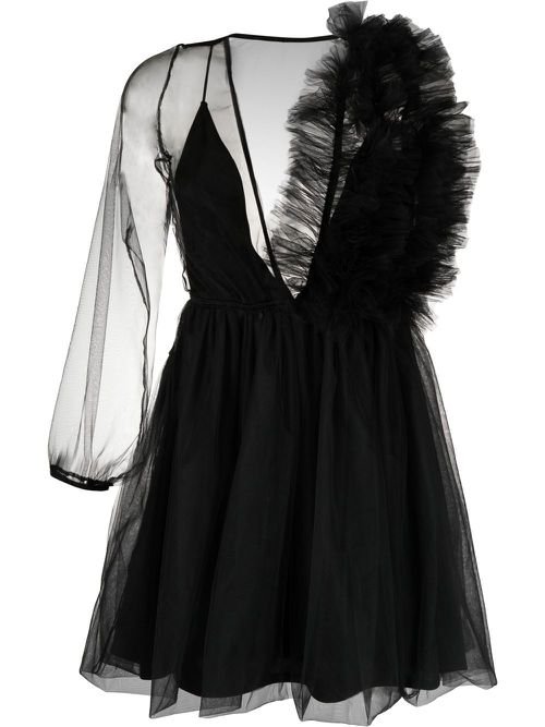 X Lia Aram asymmetric mesh minidress - Black