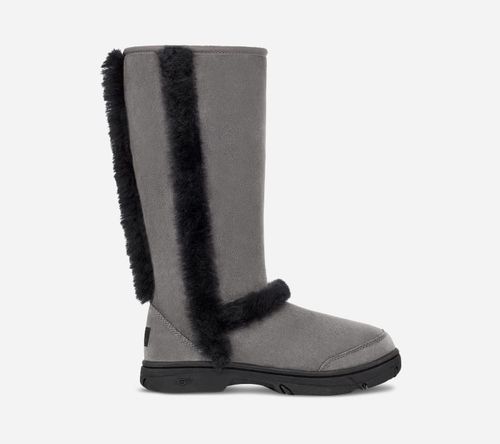 ® Women's Sunburst Tall Warm Sheepskin Boots in Grey/Black