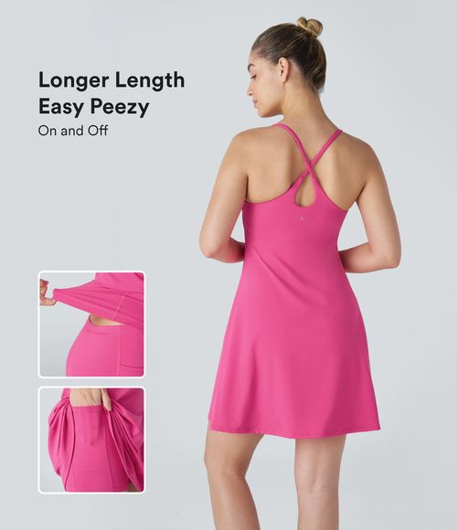 SoftlyZero™ Plush Backless Active Dress-Longer Length-Easy Peezy Edition Workout Dress - Fuchsia Purple