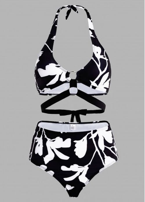 Modlily Floral Print Halter High Waisted Bikini Set