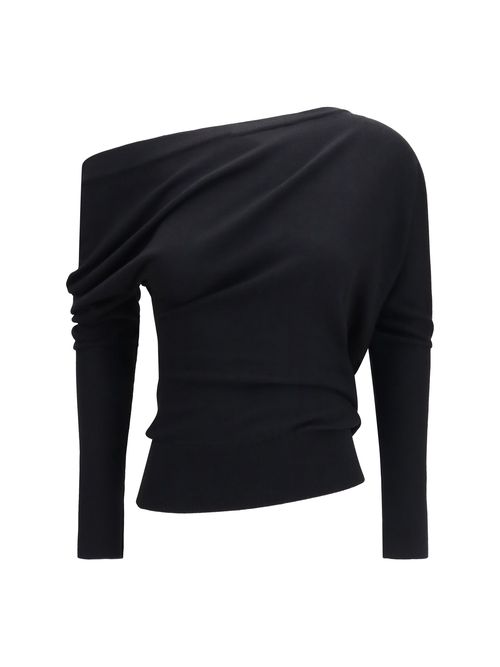 Asymmetric Merino Wool & Silk Sweater — Black