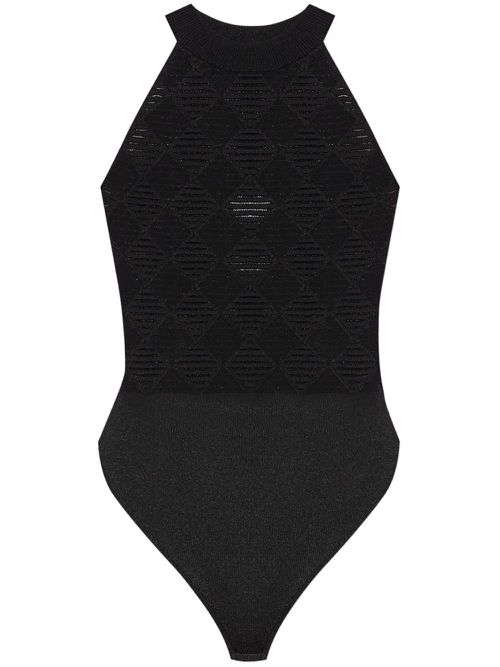 Geometric-jacquard high-neck bodysuit - Black