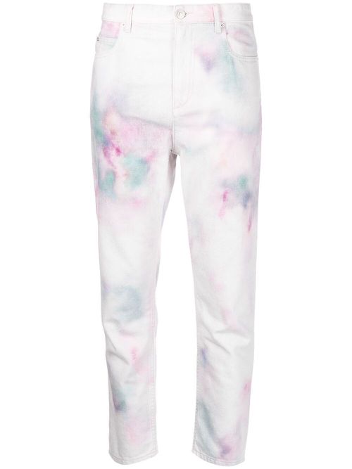 Abstract-print cropped trousers - White