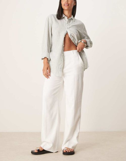 Curve high rise linen blend tailored pants in white