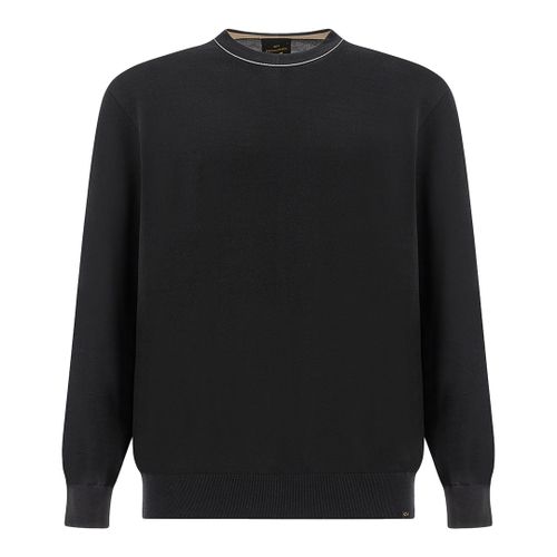 Crew‑neck sweater in Piuma cotton, Man, Black