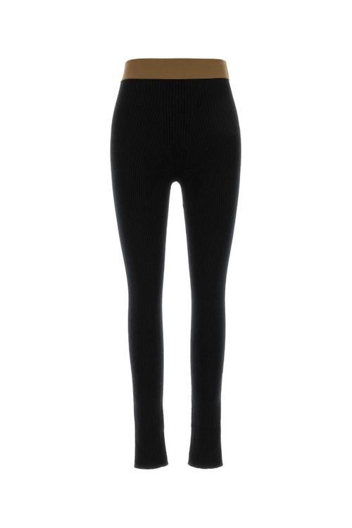 Cashmere Ribbed-Knit Leggings — Black