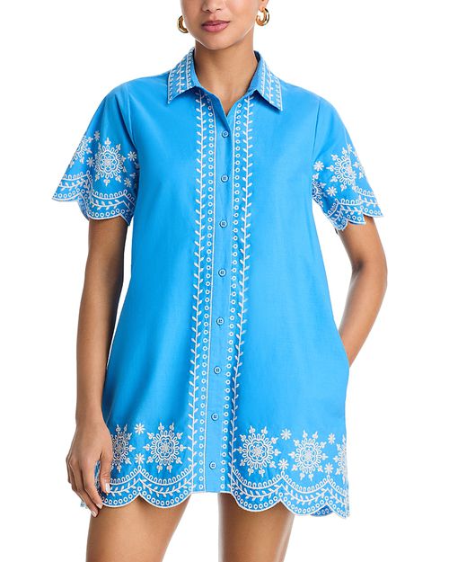 Alissa Embroidered Collared Mini Shirt Dress
