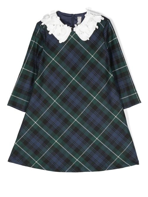 Oversized collar tartan-check dress - Blue