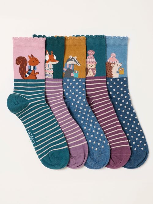 FatFace Multi Colour 5 Pairs of Woodland Socks