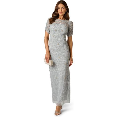 Adrianna Papell Women's Elbow Sleeve Bead Dress in Light Blue