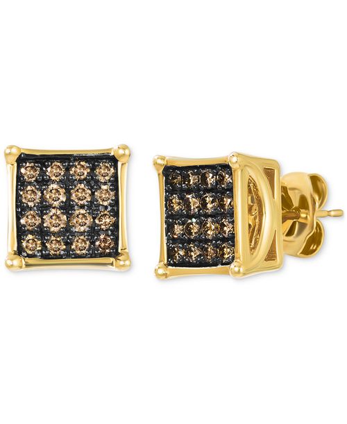 Chocolatier Chocolate Diamond Square Cluster Stud Earrings (1/2 ct. t.w.) in 14k Gold - Yellow Gold
