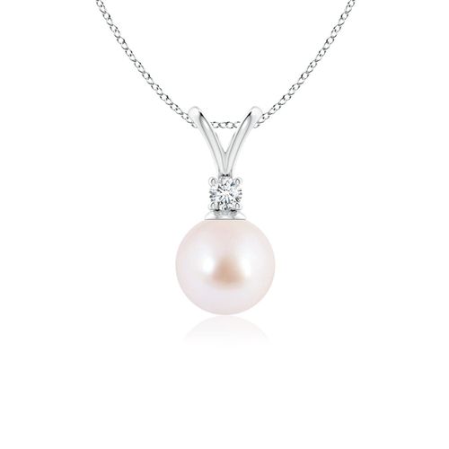 Angara 7mm Japanese Akoya Pearl V-Bale Pendant in 18K White Gold