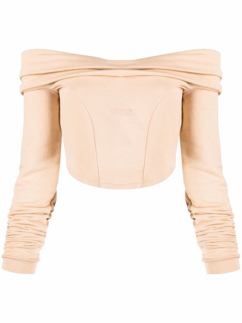 Couture logo-print off-shoulder sweatshirt - Neutrals