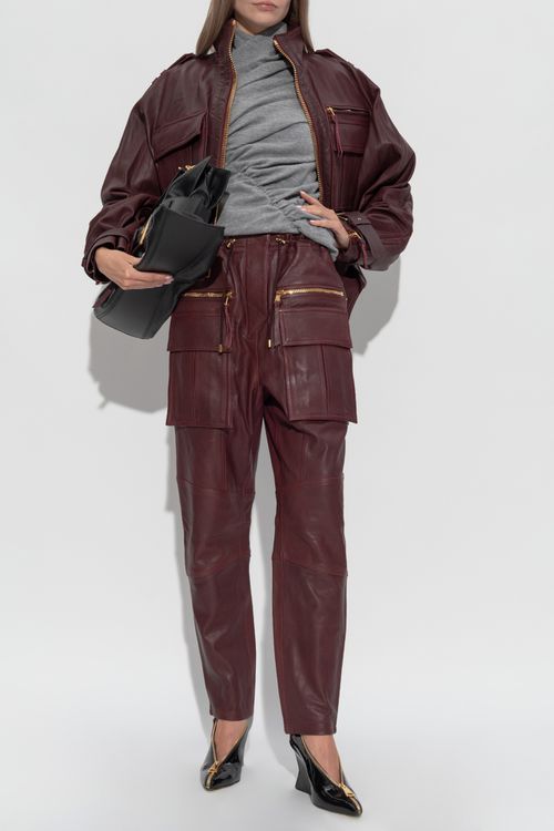 Leather Trousers, Women's, Burgundy