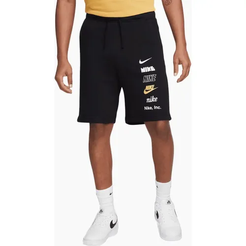 Men's Nike Mens Shorts Summer Terry Sportswear Club plus Swoosh Relaxed Fit Half Pants - Black
