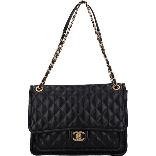 Maxi Lambskin Flap Bag — Black