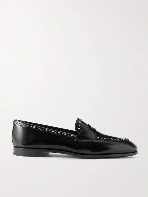 Onyx Studded Leather Loafers - Black