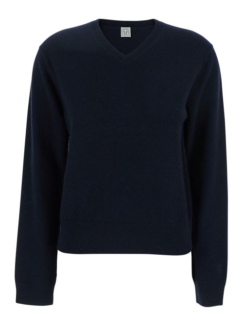 Cashmere V-Neck Sweater — Navy