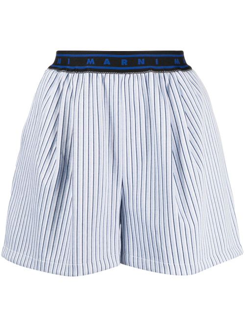 Logo-waistband striped shorts - Blue
