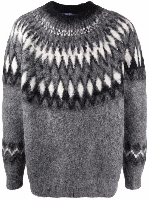 Geometric-print knitted jumper - Grey
