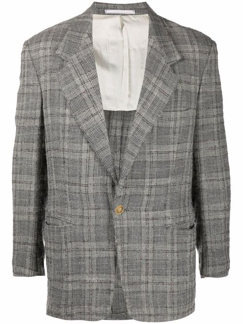 1980s notched lapels checked blazer - Grey