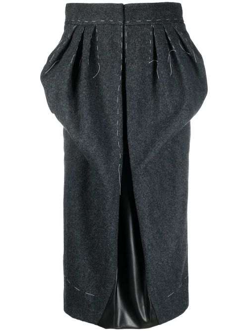 Wool decorative-stich midi-skirt - Grey