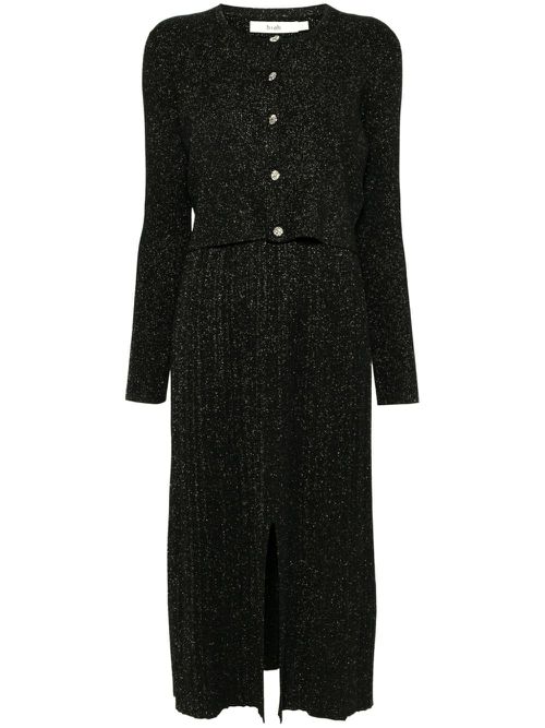 Button-up glitter cardigan dress set - Black